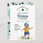 Soccer Rookie 1st Birthday Photo Invitation  招待状 (正面/裏面)