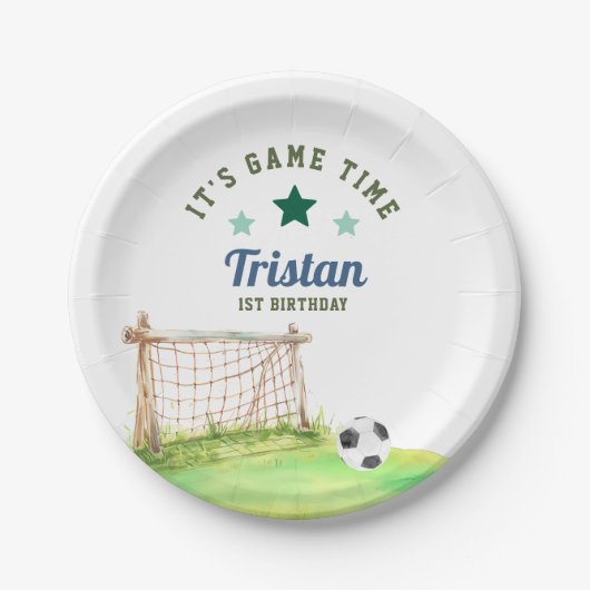Soccer Rookie “It’s Game Time” First Birthday ペーパープレート (正面)