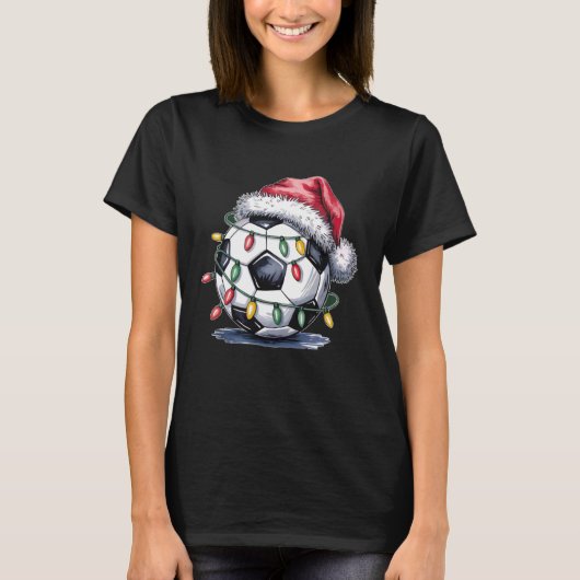 Soccer Santa Christmas Lights Football Funny Xmas  Tシャツ (正面)