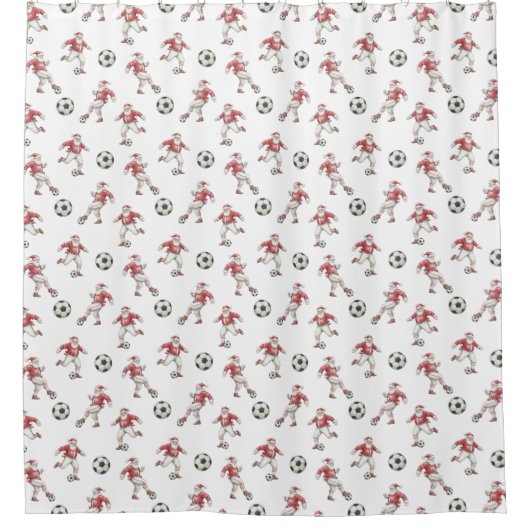 Soccer Santa Christmas Pattern シャワーカーテン (正面)