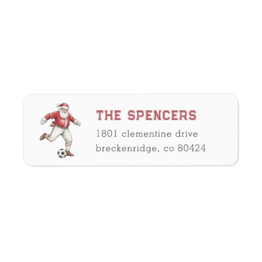 Soccer Santa Christmas Return Address ラベル (正面)