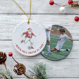 Soccer Santa Personalized Photo セラミックオーナメント