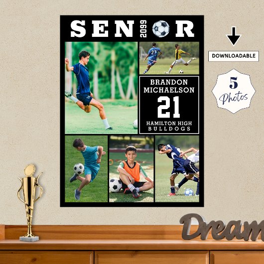 Soccer Senior Graduation 5 Photo Collage ポスター