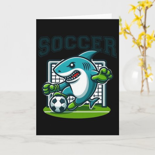 Soccer Shark Playing Soccer  カード (黄色い花)