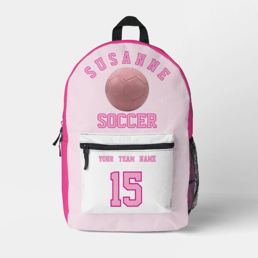SOCCER Team Name Custom Sports Rose pink プリントバックパック (正面)