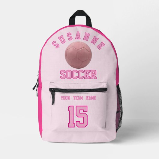 SOCCER Team Name Custom Sports Rose pink プリントバックパック (正面)
