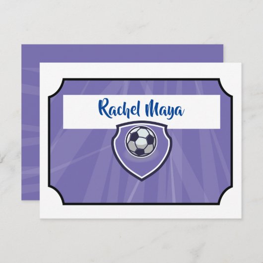 Soccer Ticket Bat Mitzvah Purple Thank You Flat be 招待状 (正面/裏面)
