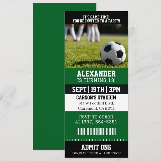Soccer Ticket Birthday 招待状 (正面/裏面)