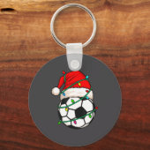 Soccer With Santa Hat Funny Christmas Xmas Gift  キーホルダー (正面)