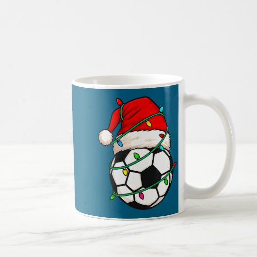 Soccer With Santa Hat Funny Christmas Xmas Gift  コーヒーマグカップ (右)