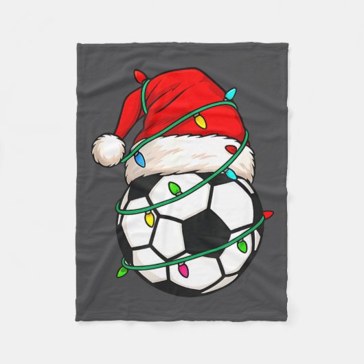 Soccer With Santa Hat Funny Christmas Xmas Gift  フリースブランケット (正面)