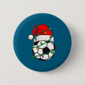 Soccer With Santa Hat Funny Christmas Xmas Gift  缶バッジ (正面)