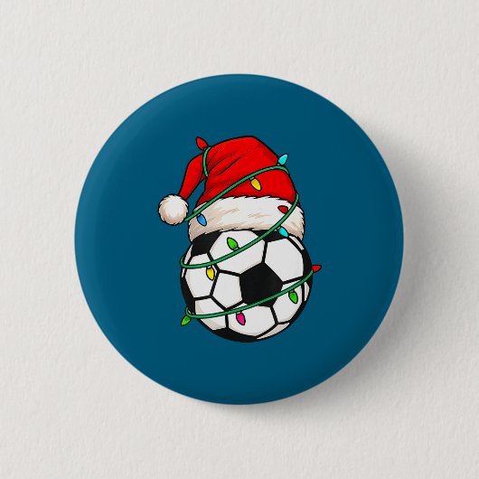 Soccer With Santa Hat Funny Christmas Xmas Gift  缶バッジ (正面)