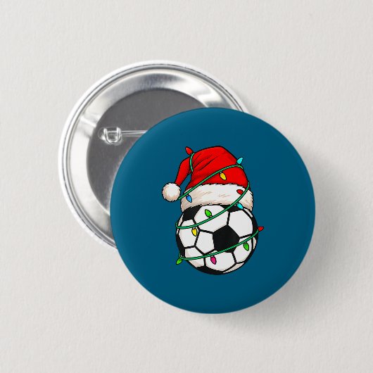 Soccer With Santa Hat Funny Christmas Xmas Gift  缶バッジ (正面&裏面)