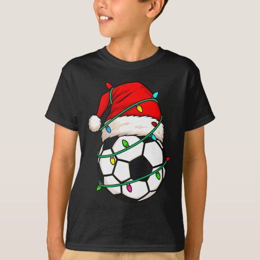 Soccer With Santa Hat Funny Christmas Xmas Gift Tシャツ (正面)