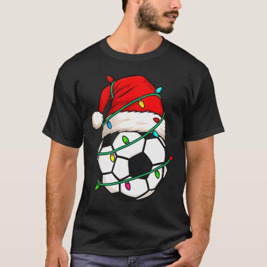 Soccer With Santa Hat Funny Christmas Xmas Gift  Tシャツ (正面)