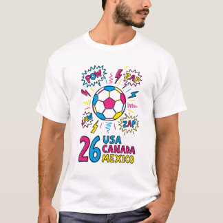 Soccer World Cup 2026 USA Canada Mexico Neon Comic Tシャツ