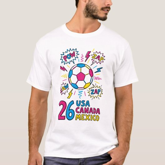 Soccer World Cup 2026 USA Canada Mexico Neon Comic Tシャツ (正面)