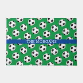 Soccerball Pattern、White Name、Blue & Green ドアマット