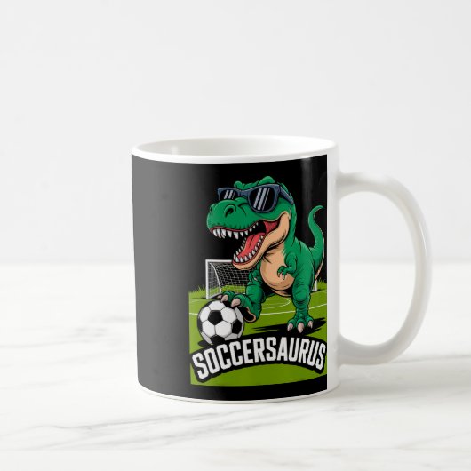 Soccersaurus Dinosaur T-rex Soccer Goalie Player F コーヒーマグカップ (右)