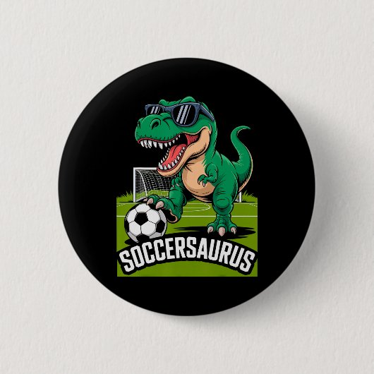 Soccersaurus Dinosaur T-rex Soccer Goalie Player F 缶バッジ (正面)