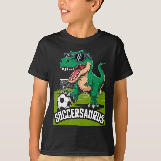Soccersaurus Dinosaur T-rex Soccer Goalie Player F Tシャツ (正面)