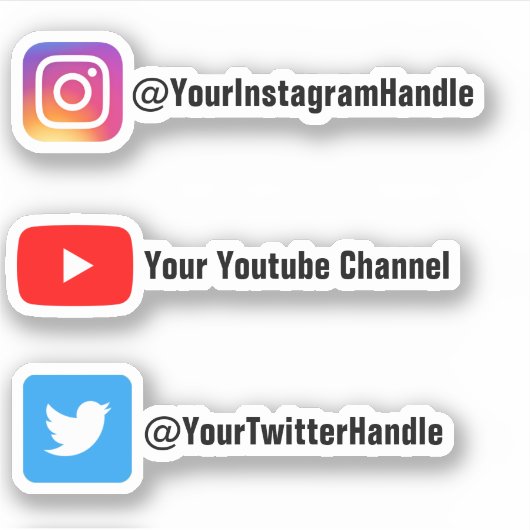 Social カスタム Media Username Sticker Pack of 3 シール (正面)