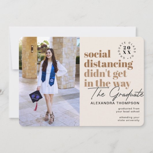 Social モダン Distancing Covid写真卒業 案内状 (正面)