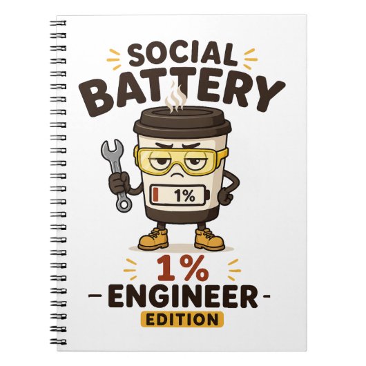Social Battery 1% おもしろエンジニアノートブック ノートブック (正面)