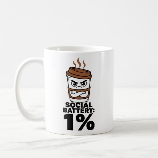 Social Battery 1% Funny Introvert Coffee Mug Gift  コーヒーマグカップ (左)