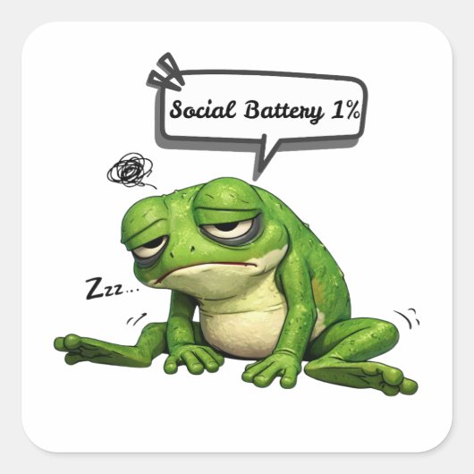Social Battery 1% Tired Frog Sticker スクエアシール (正面)
