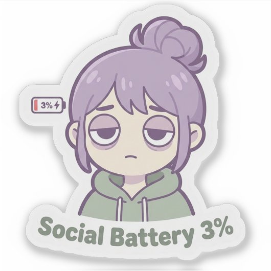 Social Battery 3% Cute Aesthetic Sticker シール (正面)