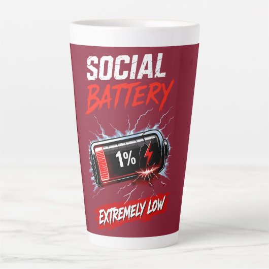 Social Battery Extremely Low – Funny Introvert  カフェラテマグ (正面)