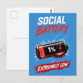 Social Battery Extremely Low – Funny Introvert  ポストカード (正面/裏面)