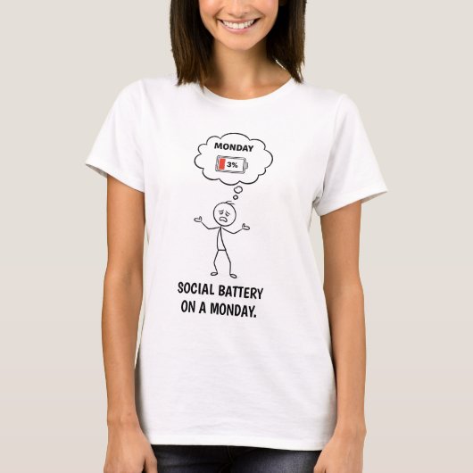 Social Battery on a Monday Shirt – Funny Meme Tee Tシャツ (正面)
