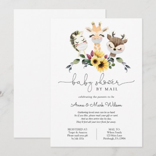 Social Distance Animals Baby Shower by Mail 招待状 (正面/裏面)