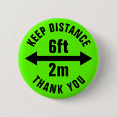 Social Distance Sign Covid19 Corona Virus security 缶バッジ (正面)