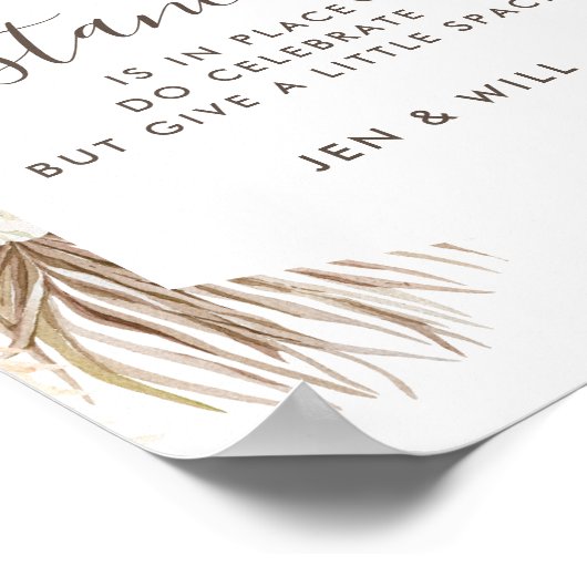 Social Distancing Wedding Pampas Grass Sign ポスター (角)