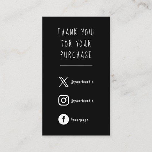 Social Links白の黒い注文の感謝 エンクロージャーカード (正面)