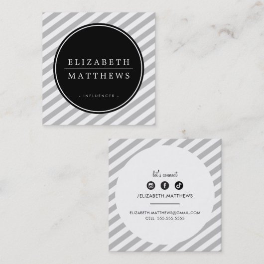 SOCIAL MEDIAサークル縁ど黒淡い色の灰色 スクエア名刺 (正面/裏面)