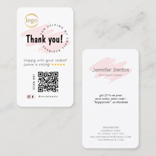 Social Media Add QR Code & Logo Thank You 名刺 (正面/裏面)