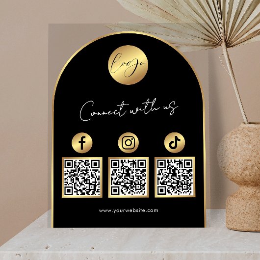 Social Media Black & Gold Arch Logo QR Code アクリルサイン