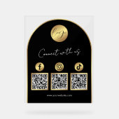 Social Media Black & Gold Arch Logo QR Code アクリルサイン (正面)