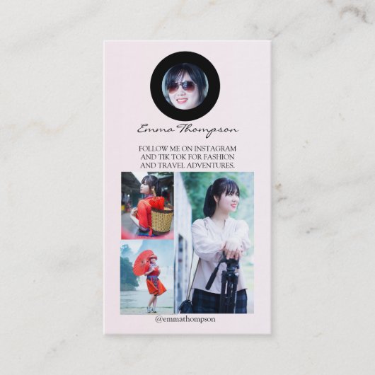 Social Media Influencer QR Code Photo Beige 名刺 (正面)