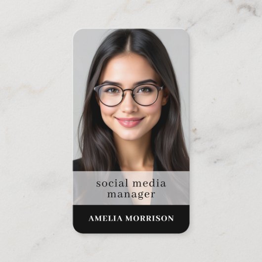 Social Media Manager Black White QR Code Photo 名刺 (正面)