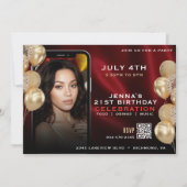 Social Media Photo Flyer Red & Gold 21st Birthday 招待状 (正面)