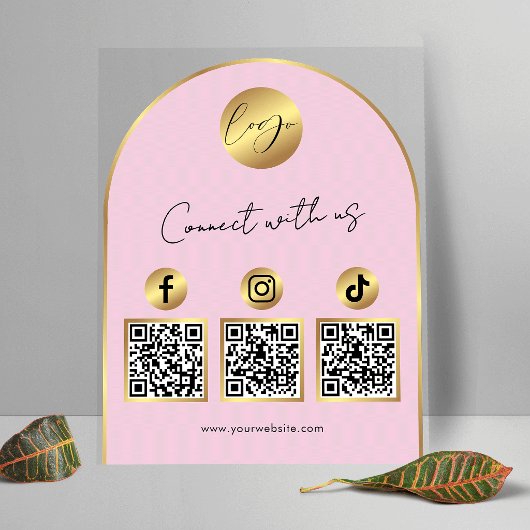  Social Media Pink & Gold Arch Logo QR Code アクリルサイン