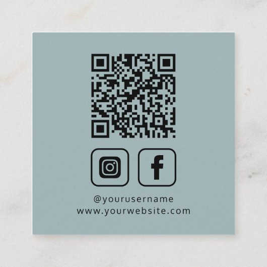 Social Media QR Code Logo Blue-Green スクエア名刺 (裏面)