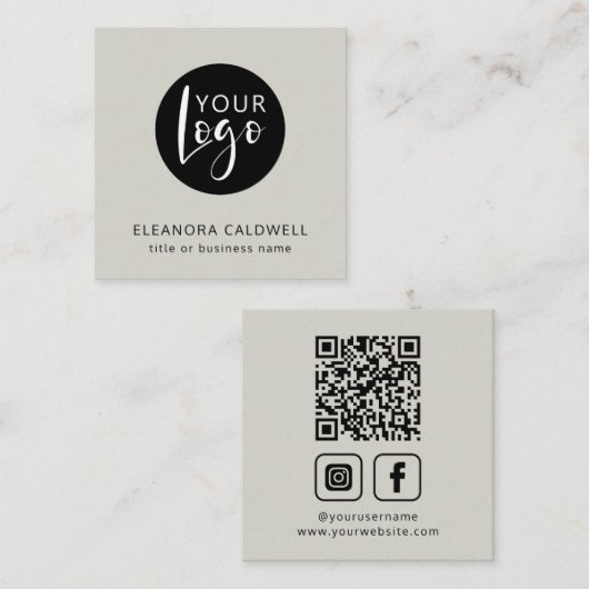 Social Media QR Code Logo Smoky White スクエア名刺 (正面/裏面)