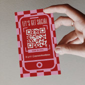 Social Media QR Code Retro Groovy Red & Pink 名刺